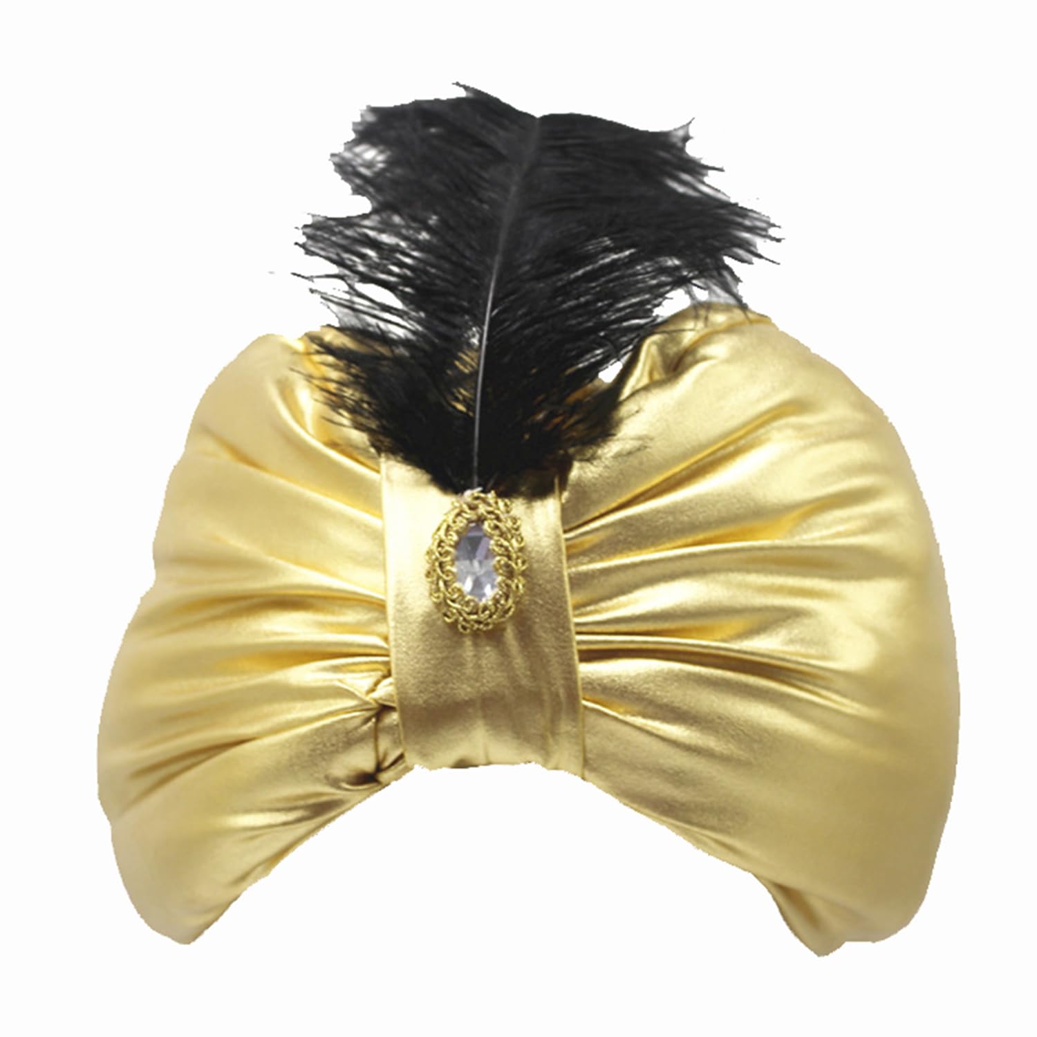AOVNA Golden Turban Indian Sultan Turban Hats Aladdin Fancy Dress Hat Shiny Turban with Feather for Halloween Role-playing
