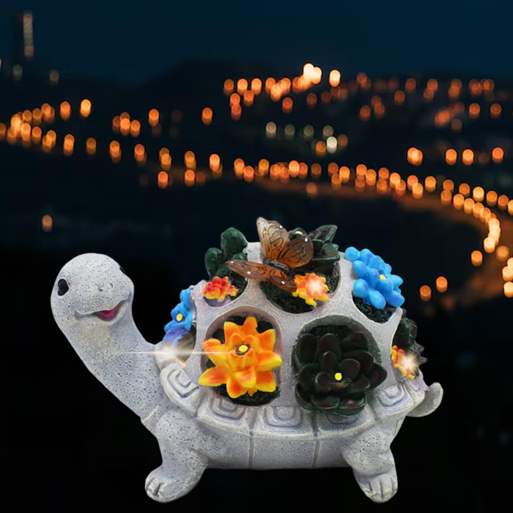 Voarge Solar Garden Decoration for Outdoors, Solar Garden Figures Turtle with Succulents and 7 LED Lights, for Patio, Balcony, Yard, Ornament for Women/Mum