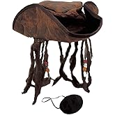 Distressed Brown Caribbean Pirate Costume Tri-Corn Hat Adult with Dreadlocks & Eye Patch