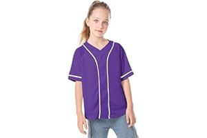 BAICAIYU Kids Baseball Jersey Solid Button Down Shirts Sports Uniform for Boy Girl Softball Jersey Hip Hop Short Sleeve