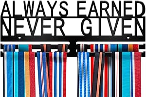 Dafftos Awards Always Earned Never Given Medal Display Hanger Holder Bib Ribbon Rack Hooks Organizer Awards Ribbon Wall Mount Easy to Assemble Fashion Display