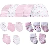 Chamie Baby's Organic Cotton Socks, Caps and Mittens Set for Baby Girls and Boys