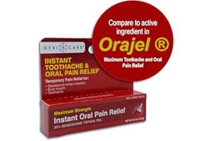 GeriCare Benzocaine 20% Maximum Strength Toothache & Oral Instant Pain Relief Gel 0.5 oz. Fast-Acting Numbing Pain Treatment for Toothaches, Gum Irritation, Sensitivity & Mouth Sores, (Pack of 1)