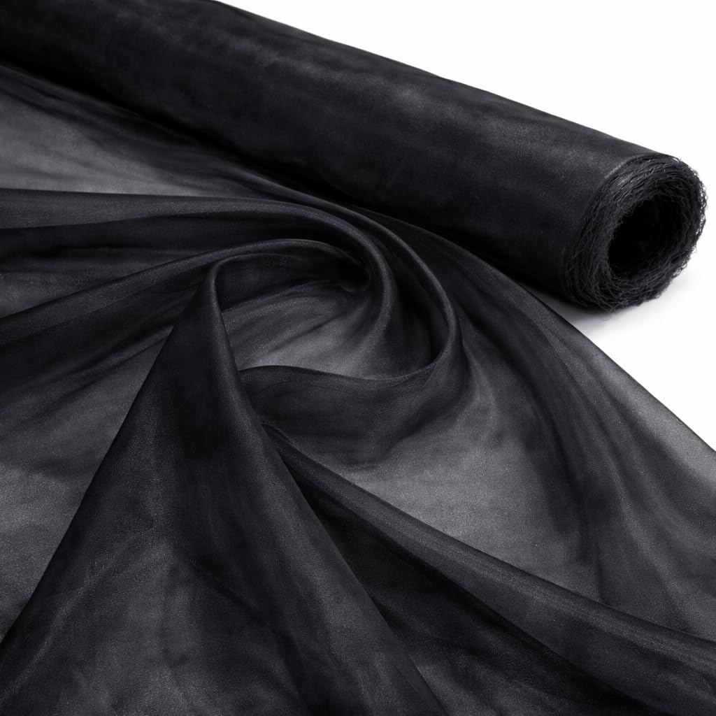 Black 1 Meter Pack Plain Sheer Lightweight Organza Voile Drape Curtain, Wedding, Chair Sash Fabric 150cm Wide