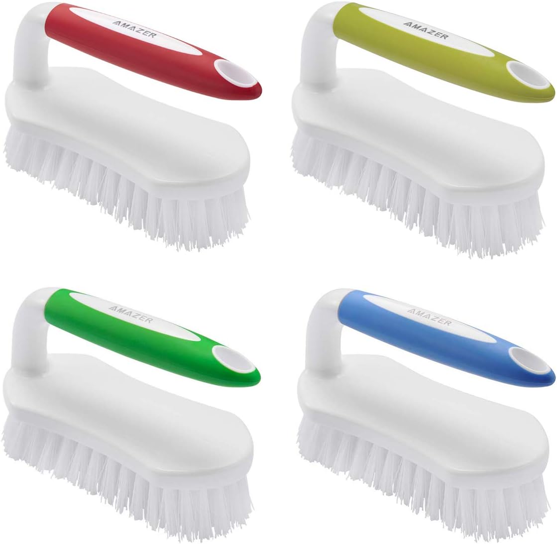 Amazer 4-Pack Scrub Brush Comfort Grip & Flexible Stiff Bristles Heavy Duty for Bathroom Shower Sink Carpet Floor