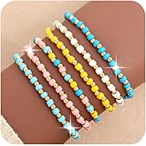 Agriajun Gold Beaded Stack Bracelets Set for Women, Handmade Boho Colorful Small Beads Stretch Bracelet Fashion Jewelry Gift