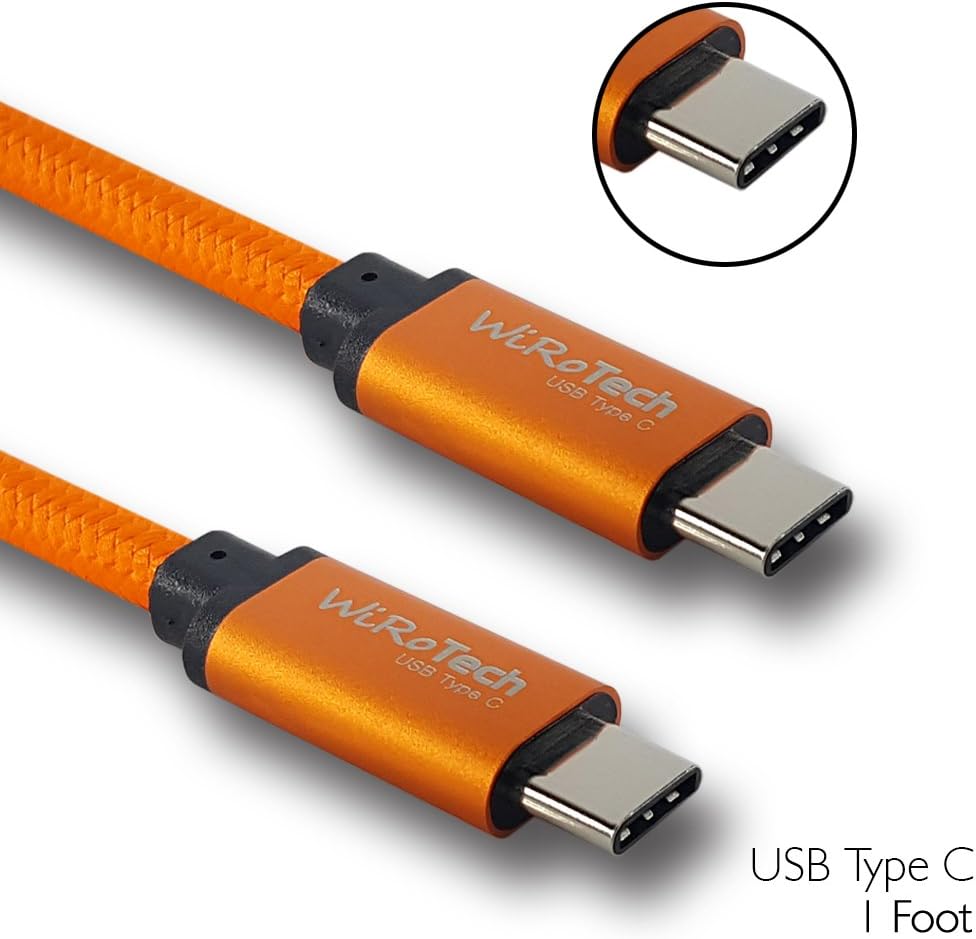 USB C Cable, WiRoTech Orange USB-C to USB-C Fast Charging Cable (1 Foot, Orange)