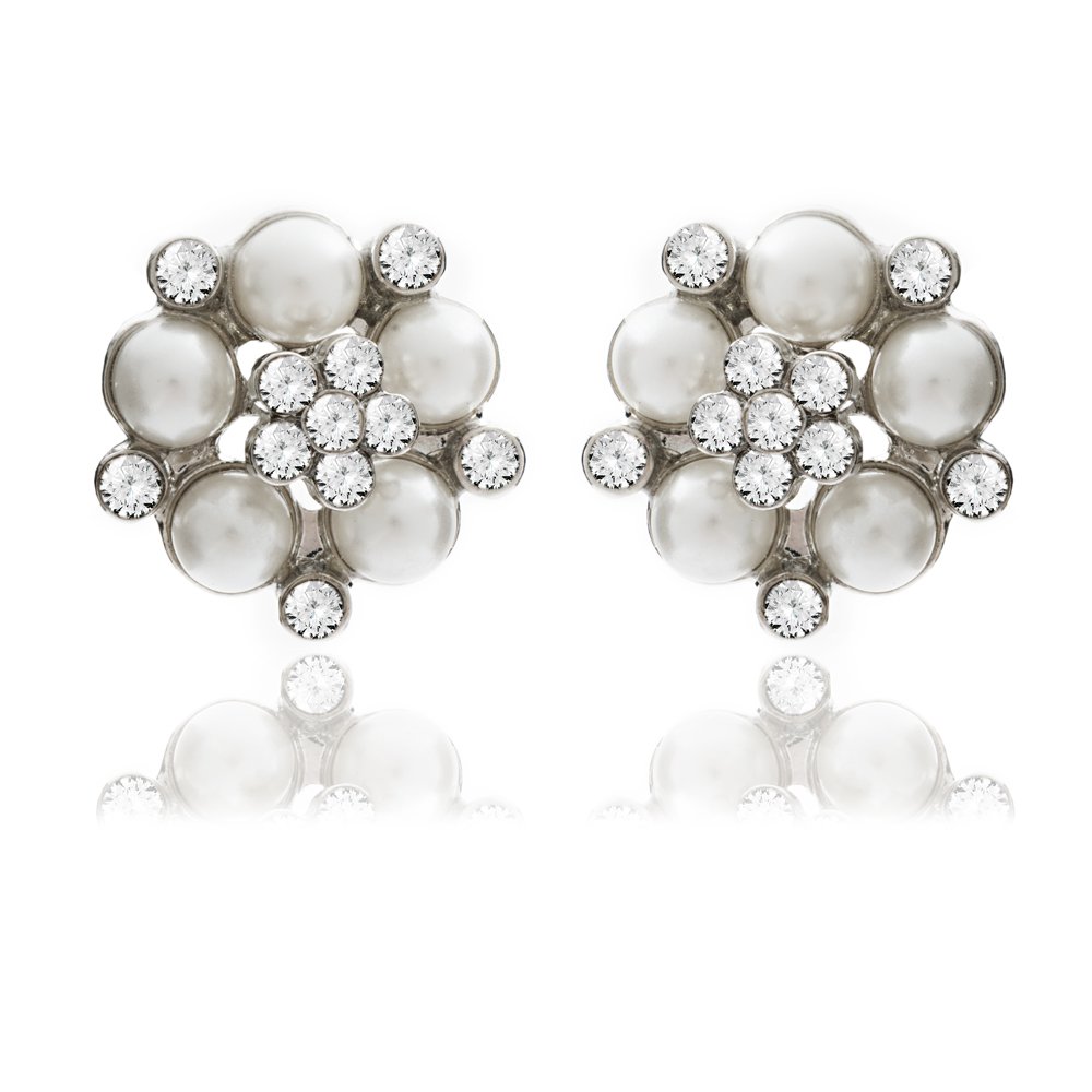 Lovett & Co Audrey Hepburn Pearl Stud Earrings for Women – Classic Breakfast at Tiffany’s Inspired Vintage Earrings, Elegant Diamante Stud Clip-On Design, Perfect for Weddings & Parties