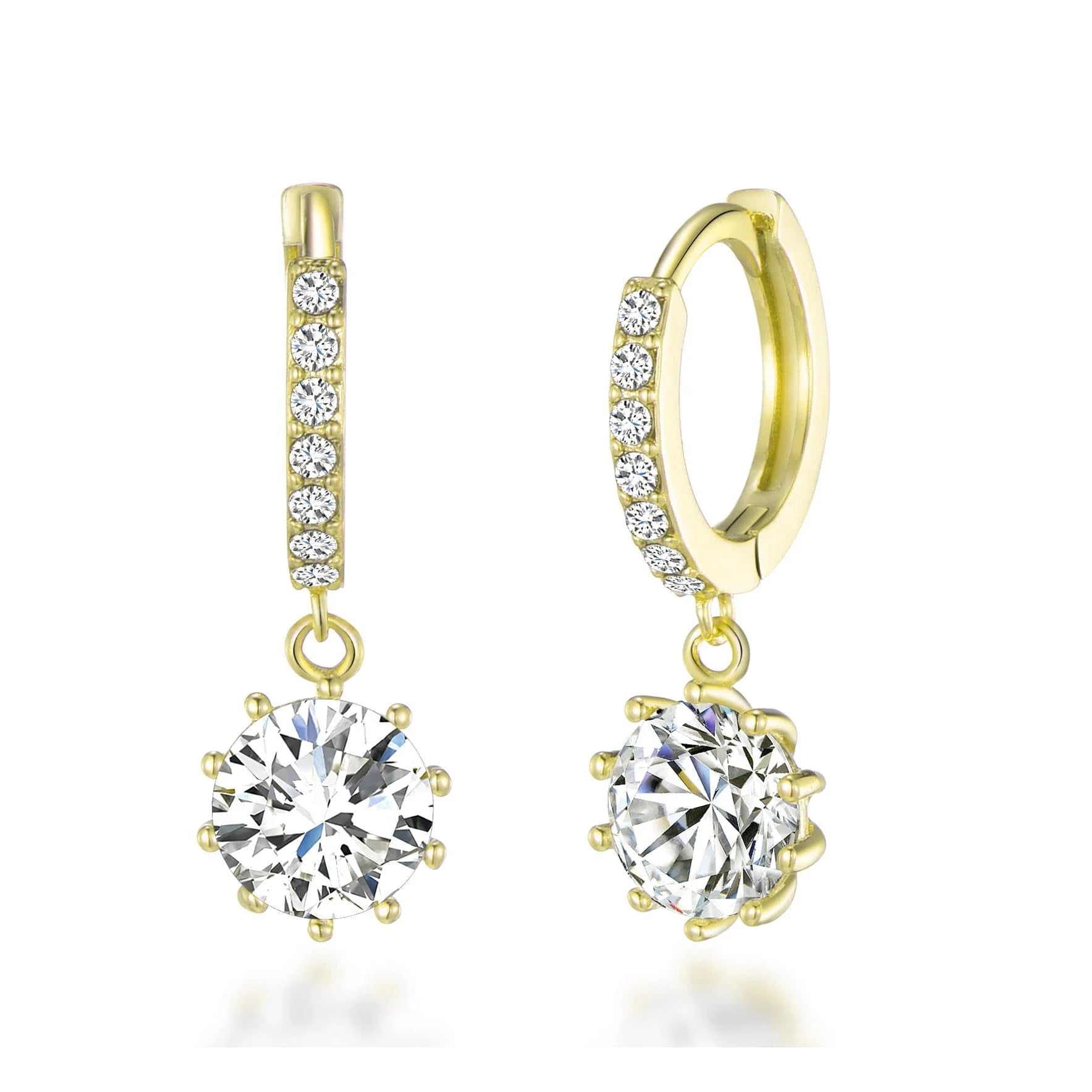 Philip Jones 18k Gold Plated Solitaire Drop Hoop Earrings Created with Zircondia® Crystals