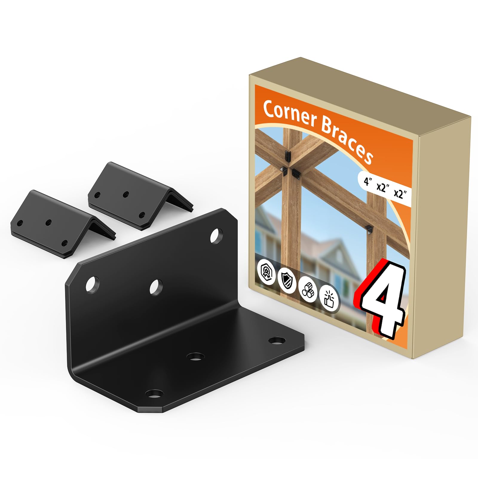 Photo 1 of GZQIUYI 4"x2"x2" Heavy Duty Black L Brackets (4 Pack) - 90 Degree Right Angle Metal Corner Braces with 6 Pre-Drilled 1/4" Holes for Shelves, Furniture, Cabinets, Woodworking Projects