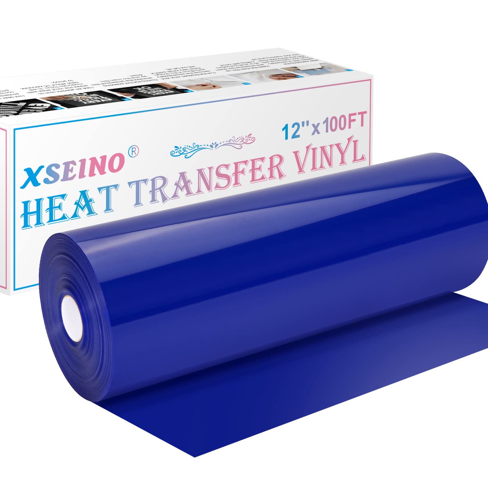 XSEINO Heat Transfer Vinyl Roll, 12" x 100FT PU HTV Vinyl Roll with Teflon for Shirts,RoyalBlue Iron on Vinyl Roll for Cricut & Cameo, Easy to Cut & Weed for Heat Transfer Vinyl Design Image