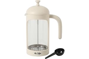 Mr. Coffee Retro Brew French Press Coffee Maker, 31-Ounce Glass Carafe with High Heat Resistant Durable Borasilicate Glass & Cream Frame and Plunger, Includes Coffee Scoop