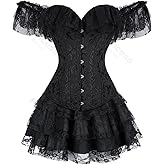 Sapubonva Corset With Sleeves for Women Skirt Set Top Plus Size Lace up Medieval Halloween
