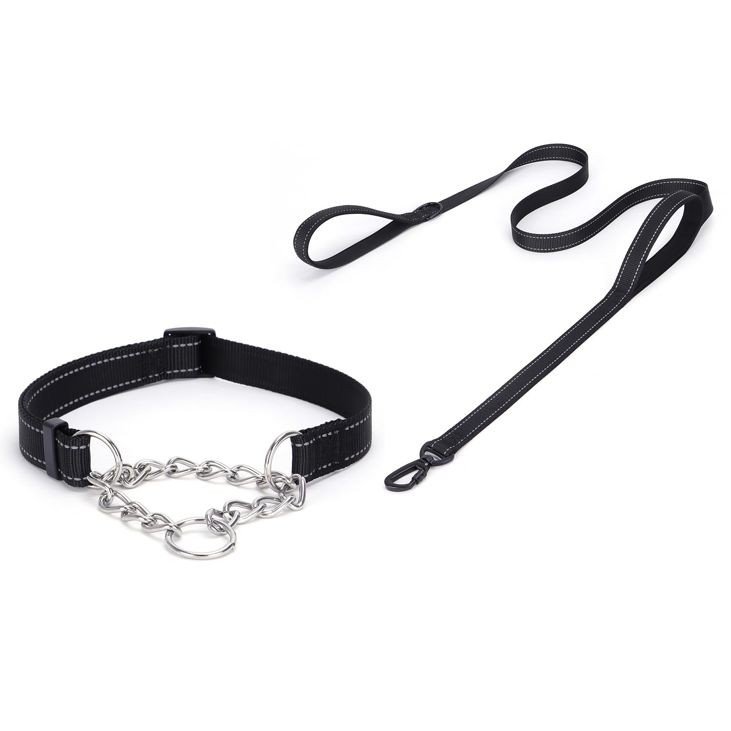 haoyueer Martingale Dog Collar, Stainless Steel Chain, Martingale Collar with Reflective, Adjustable for Medium Large Dogs (Black Set, L)
