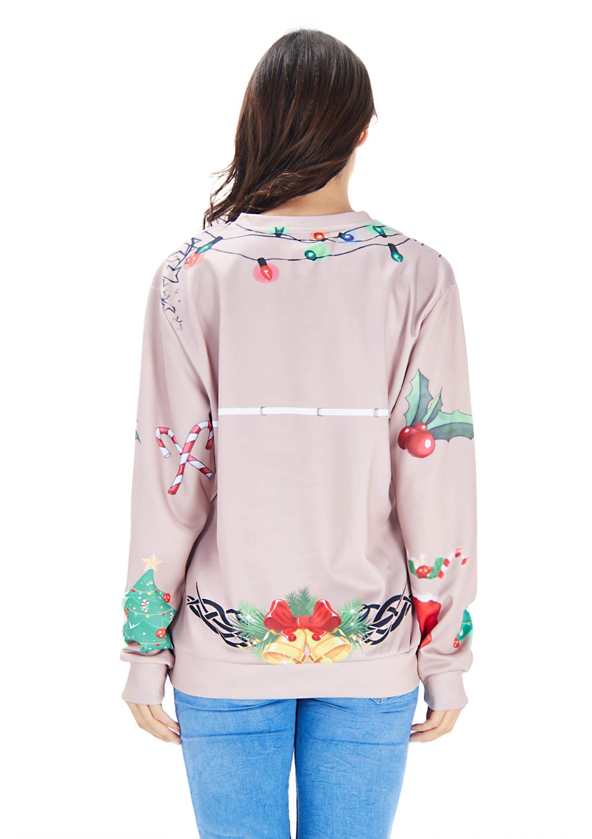 RAISEVERN Santa 3D drôle Bikinis Impression Ugly Noël Chandail À Manches Longues Pull Tops pour Les Adolescents