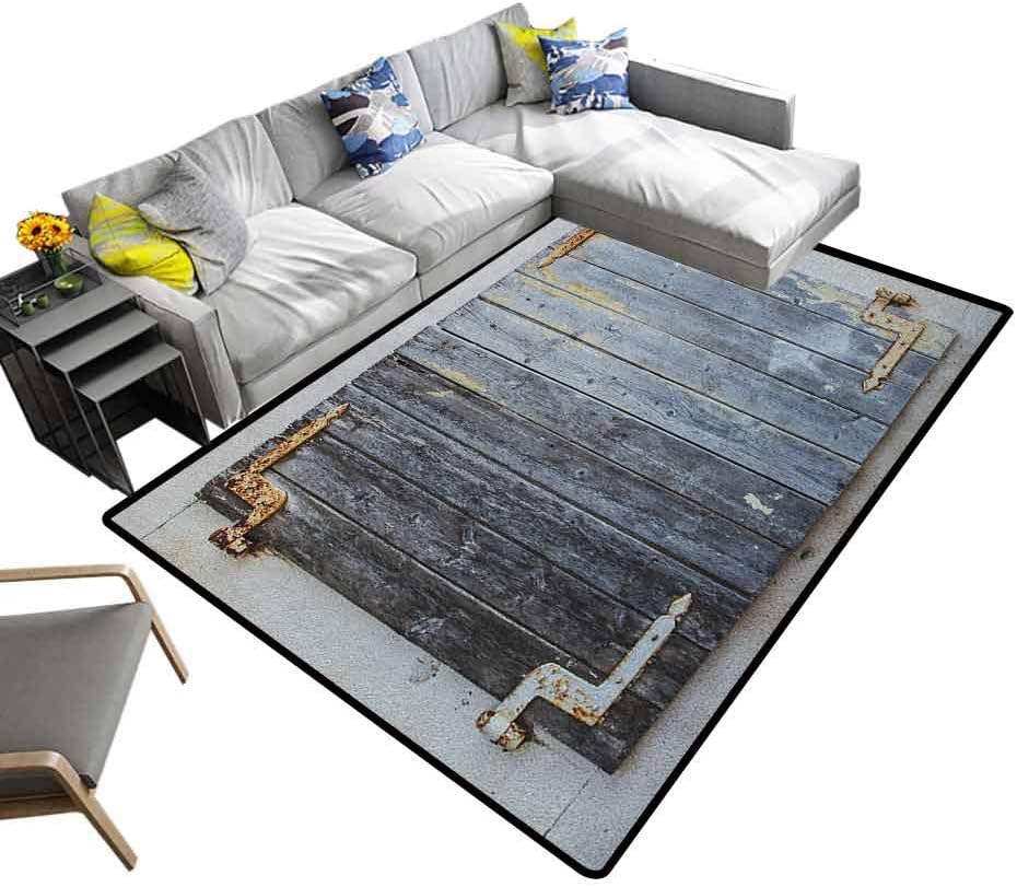 Shutters Bedroom Carpet Wooden Window Shutters with Shabby Paint Rusty Antique Traditional Village Picture Non-Slip Doormat Carpet Charcoal (6'x8')