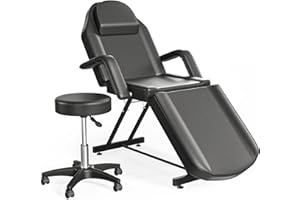 CHARMMADE Tattoo Bed for Client 72.4in AdjustableTattoo Chair for Artist Multipurpose Comfortable Massage Table Waterproof Leather Professional Spa Chair for Esthetician Hold Up to 400lbs, Black