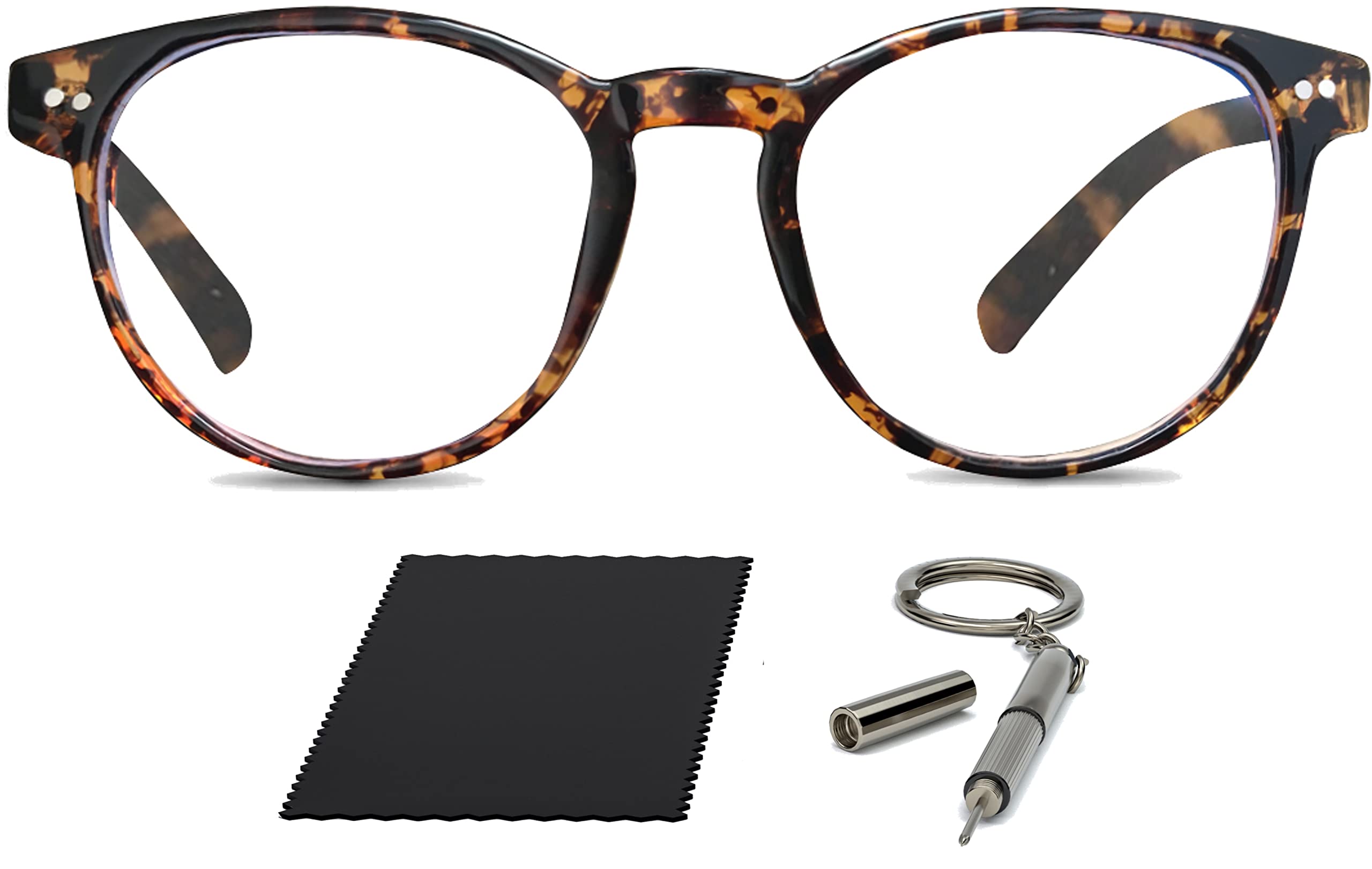 Riccardo Materossi® - Premium 99.9% Blue Light Blocking Glasses - Reduce Headaches and Improve Sleep - UK Based Brand (Round Tortoiseshell Frame)