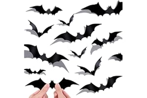 Kijamilee 96PCS Halloween Bats Decoration, 3D Bats Wall Decor, 4 Different Sizes Realistic PVC Black Scary Bat Sticker for Home Decor DIY Wall Decal Bathroom Office Indoor Hallowmas Party Supplies