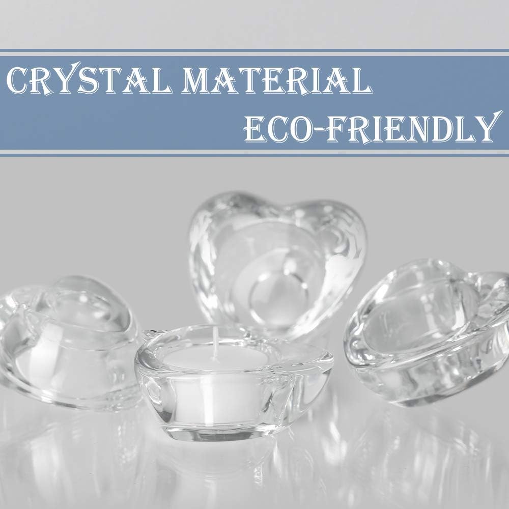Elivia Clear Tealight Candle Holders - Set of 24, Heart-Shaped Chunky Glass Candle Holder, 2.9" Diameter - CH02: Kitchen & Dining