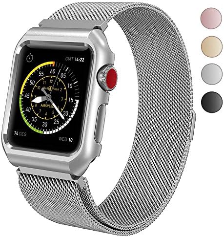Wandele 42 mm Milanese Loop Stainless Steel with Aluminium alloy case Replacement iWatch Bracelet Strap Band for Apple Watch Sport Nike+ Edition,Series 1&amp;2&amp;3 (MLA+Case Silver 42)