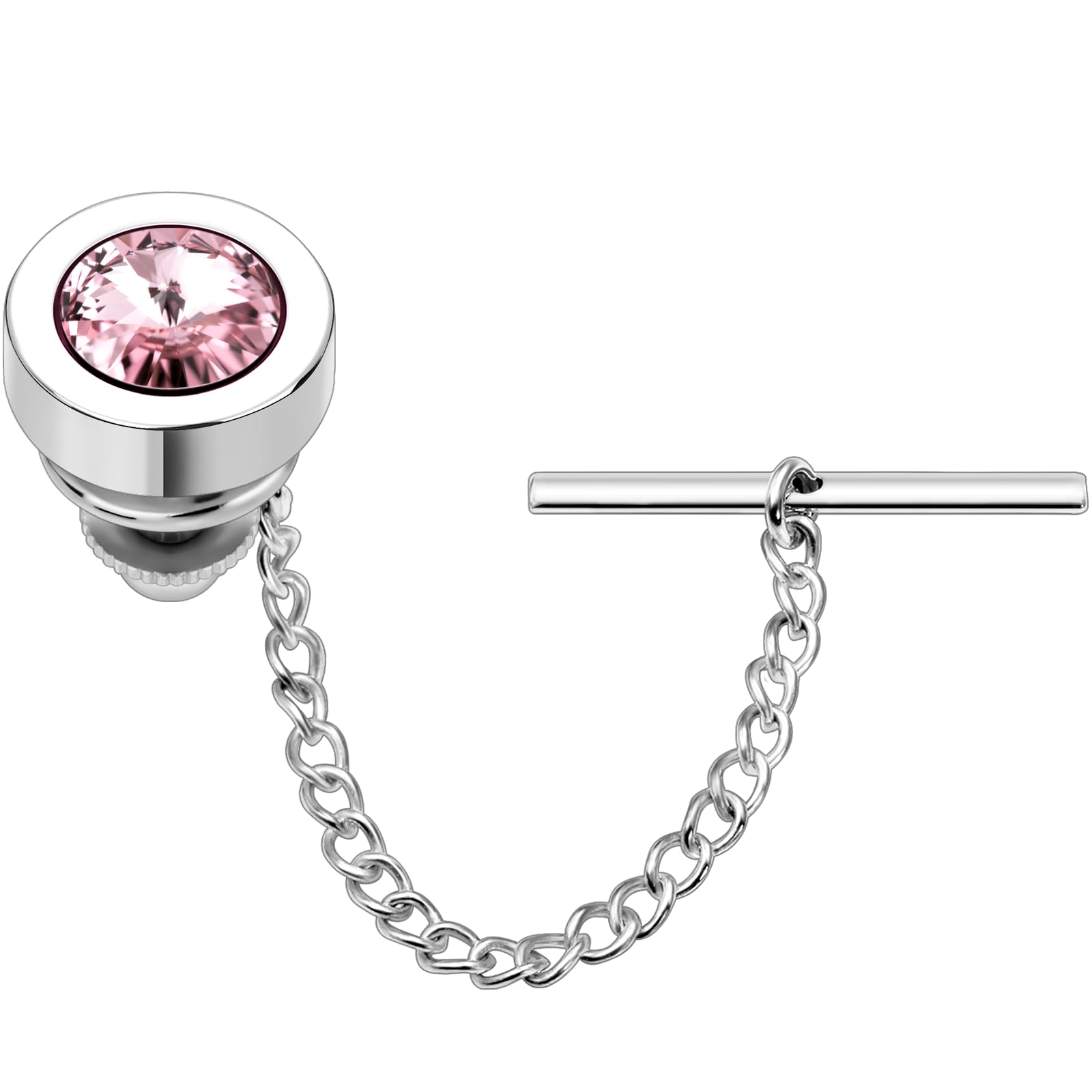 HAWSON Mens Tie Tack with Chain Round Crystal Wedding Business Accessories, Metal, not known