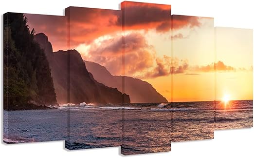Amazon Com Visual Art Decor Large 5 Panel Tropical Sea Napali