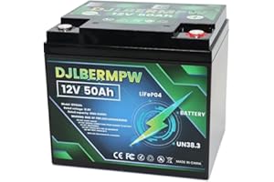 DJLBERMPW 12V LiFePO4 Lithium Battery 50Ah, 4000-15000 Deep Cycle Marine Battery, 12V 50Ah Lithium Batteries for Trolling Motor,Boat,Golf Cart,RV,Solar,Built in 50A BMS 640W,10 Years of Life(1 Group-12V50Ah)
