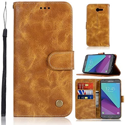 Teepo Galaxy J7 (2017) Case, Galaxy J7 V/J7 Prime Leather Case, J7 Sky Pro clamshell wallet case/wrist strap/magnetic buckle/credit card slot holder/bracket function for Samsung Galaxy J7(2017) -Brown