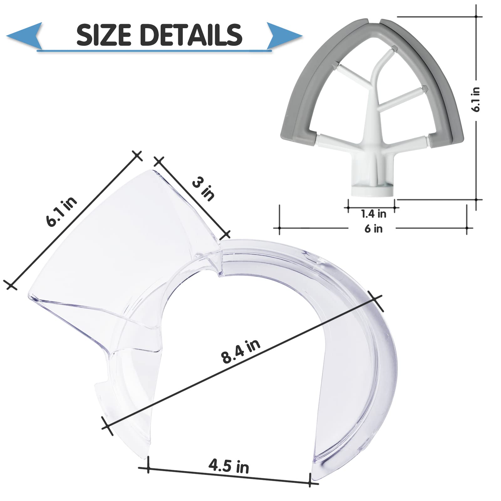Pouring Shield for KitchenAid 4.5 and 5 Quart Tilt-Head Stand Mixers Stainless Steel Bowls ONLY, Secure Fit Splatter Guard, and Flex Edge Beater for KitchenAid 4.5-5Qt Tilt-Head Stand Mixers