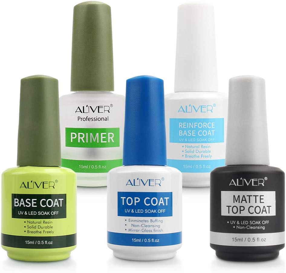 Gel Nail Polish Base and Top Coat - No Wipe Top Coat Matte & High Gloss Top Coat, UV/LED Soak Off Gel Nail Polish Kit for Home Nail DIY and Salon Use (3 x 15ml): Health & Personal Care