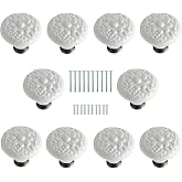 Eledabra White Ceramic Kitchen Cabinet Knobs and Pulls, Retro Vintage Round Drawer Knobs, Decorative Closet Door Handles 10 pcs