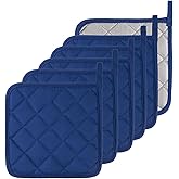 Kitchen Pot Holders Set Heat Resistant Pure Cotton Potholders Kit Trivets Large Coasters Hot Pads Terry Pot Holders for Everyday Cooking and Baking by 7 x 7 Inch Set of 6 Blue