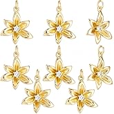 Beebeecraft 1 Box 8Pcs 18K Gold Plated Flower Charms Metal Cubic Zirconia 6 Petals Floral Charms with Jump Ring for Jewelry Making Earring Bracelet Necklace DIY Crafts