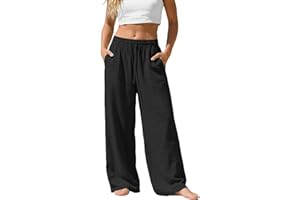 Linen Pants Women Summer Loose Beach Palazzo Pants Resort Wear for Women 2026 Drawstring Straight Leg Trousers with Pockets