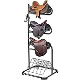 VEVOR Freestanding Saddle Stand, 30 x 30 x 68.5 in, 3 Tiers Saddle Rack, Heavy Duty Saddle Blanket Holder with Removable & Rotating Tiers, English & Western Saddle Rack for Tack Room Organization