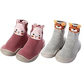 FABRST 2 Pairs Baby Sock Shoes Toddler Infant Non Slip Soft Rubber Sole Slippers First Walking Shoes for Baby Boys Girls