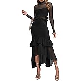 SEBOWEL Women's Long Sleeve Maxi Dress Ruched Bodycon Formal Cocktail Dress for Wedding Guest Evening Dresses for Women