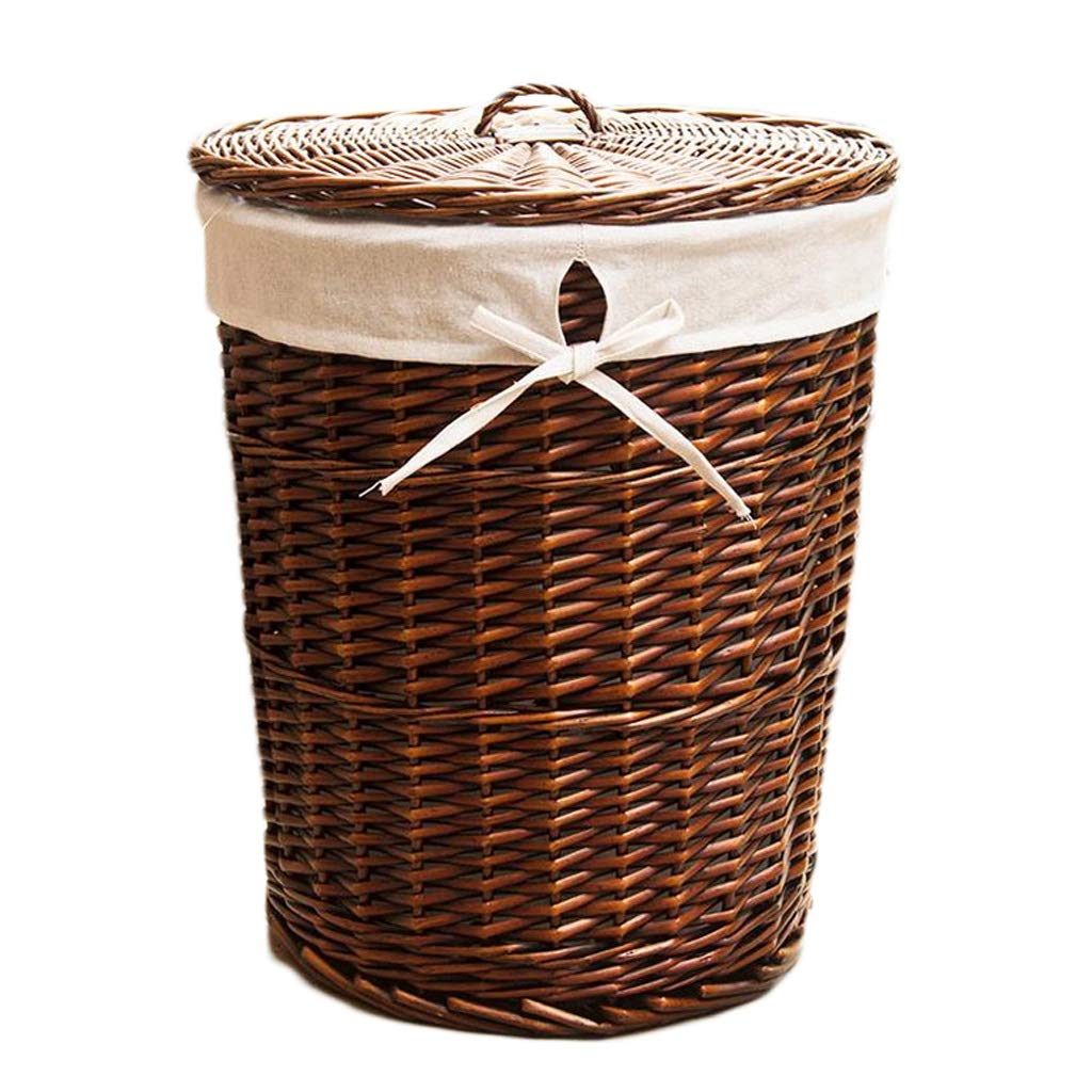 Lagerung FJH Rattan Wäschekorb Runde mit Deckel Baumwolle Sackleinen
