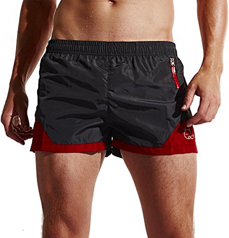 Fuiigo Men's Summer Shorts Swimming Trunks with Zipper Pockets Black M
