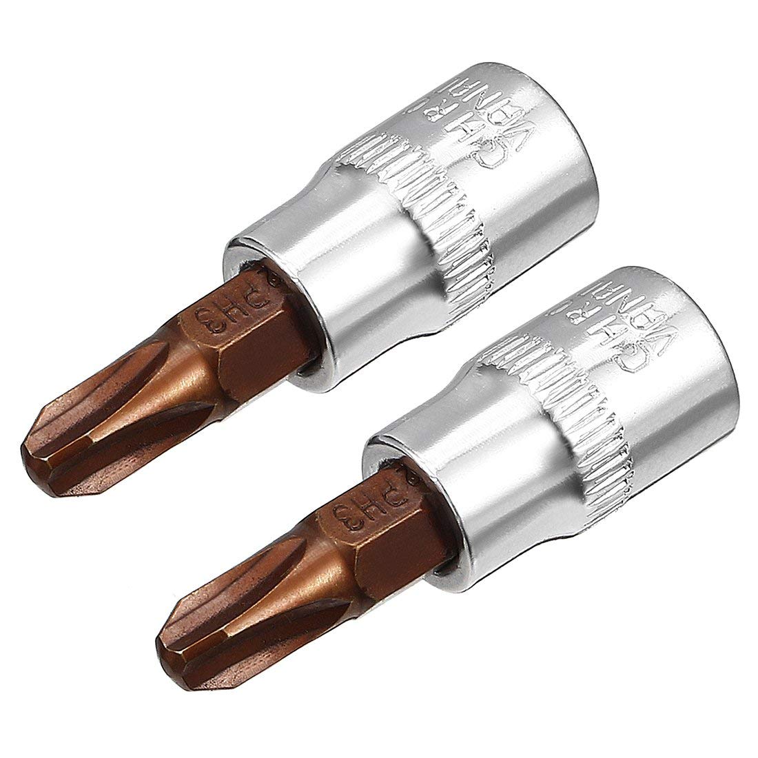 S2 Steel sourcingmap 2Pcs 1/4Inch Drive PZ3 Pozi Bit Socket Hand Tools