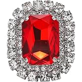 FUTIMELY Shiny Rhinestone Ring for Women Bohemian Thick Big Elliptical Geometry Ring Adjustable Crystal Band Ring Wedding Party Prom Ring for Women (Red1)