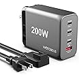 WOTOBEUS 200W USB C GaN Wall Charger & AC Cable-Multiport Power Adapter-PD100W PPS45W Super Fast Charging Station for iPhone 16 15 14 iPad MacBook Pro Air Samsung Galaxy S24/23 Pixel Type-C Laptop