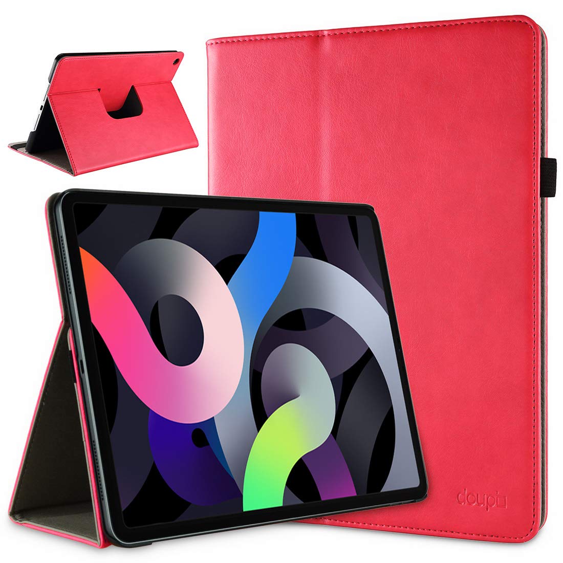 doupi Smart Flip Cover for iPad Air (4. / 5. Gen. 2020, 2022) 10.9 inch, Deluxe Protective Case with Sleep/Wake Function 360 Degree Rotatable Stand Screen Protector, Red
