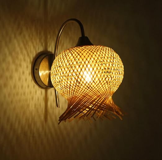 Zt Wandlampe Bambus Weben Blumenform Lampenschirm Bauernhaus Stil