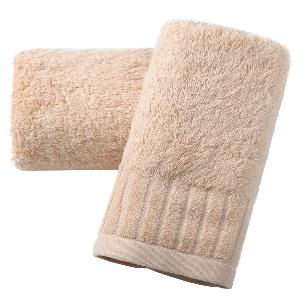 sense gnosis Khaki Hand Towels 100% Cotton Long Terry Striped Pattern Fall Decorative Hand Towel Set of 2 Perfect for Bathroom, Home, SPA 13 x 29 Inches