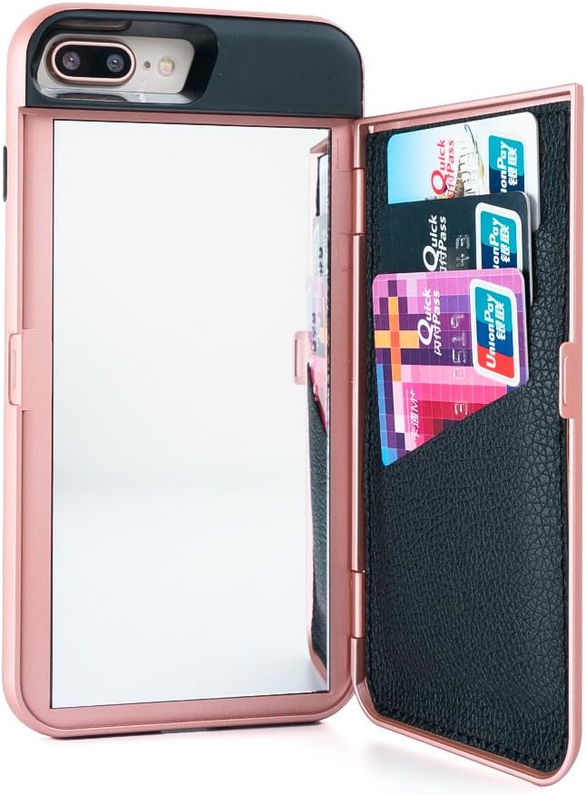 Wetben Case for iPhone 8 Plus,Dual Layer Shockproof PC+TPU Mirror Wallet Case with Card Holder and Stand Feature for Apple iPhone 7 Plus / 8 Plus (Rose Gold Series2)