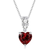 LOCIBLO Birthstone Necklaces for Women 925 Sterling Silver Love Heart Pendant Artificial Gemstone Jewelry for Her, 16"+2"