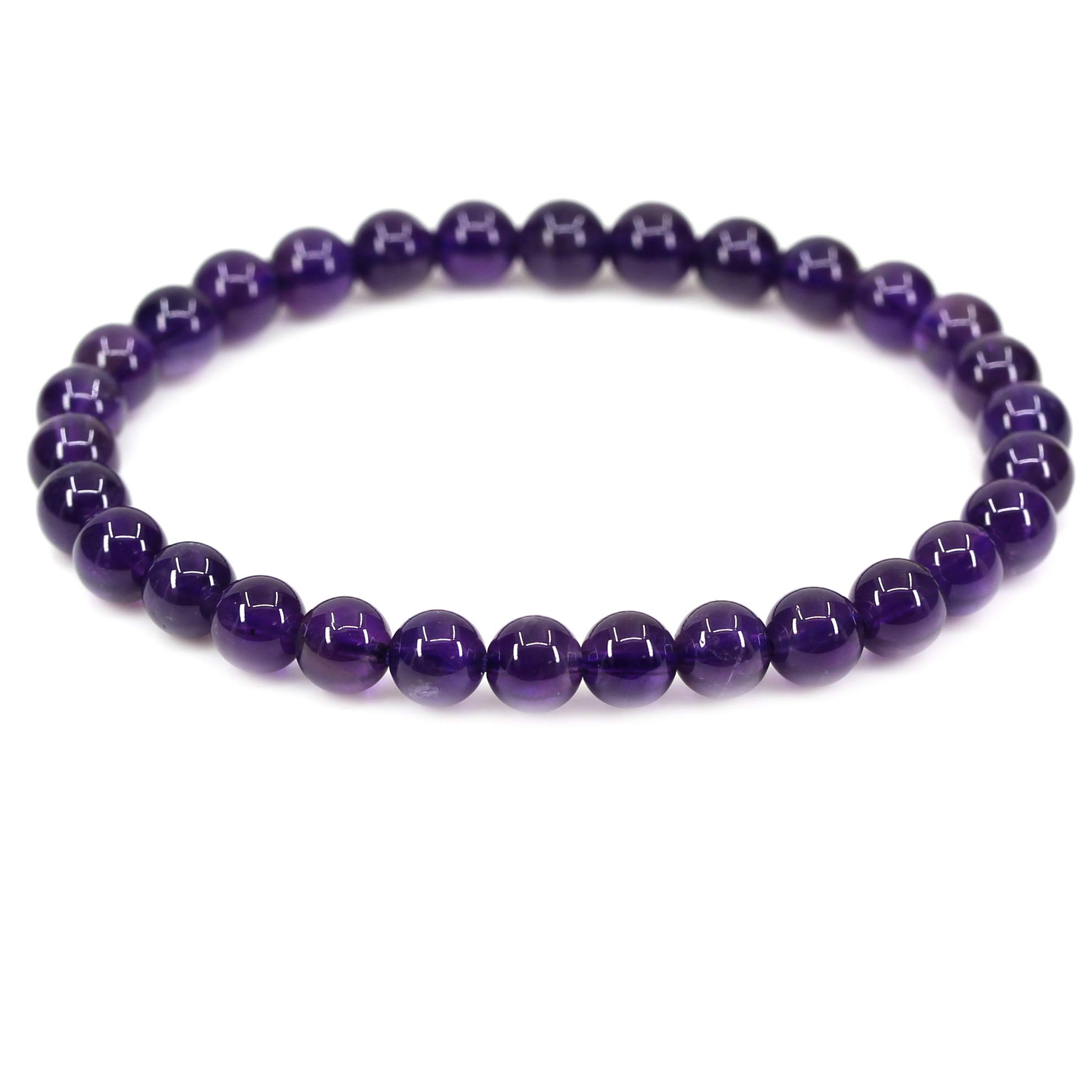 CHENYUE Natural Amethyst Gemstone 6mm Round Beads Stretch Bracelet 7 Inch