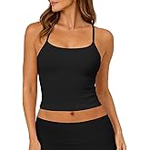 Ieumaz Strappy Crop Top for Women Scoop Neck Longline Gym Workout Sports Bras Built in Removable Pads Yoga Camisole Tank Top